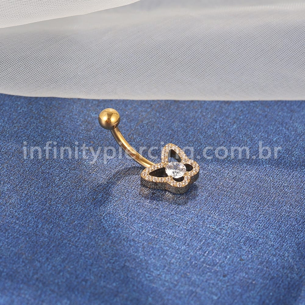 Piercing Banana Titânio Borboleta Zircônia Cravejada
