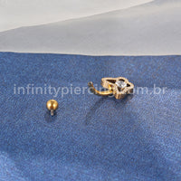 Piercing Banana Titânio Borboleta Zircônia Cravejada