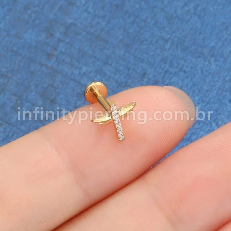 Piercing Labret Titânio Asas Com Zircônia Cravejada