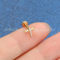 Piercing Labret Titânio Asas Com Zircônia Cravejada
