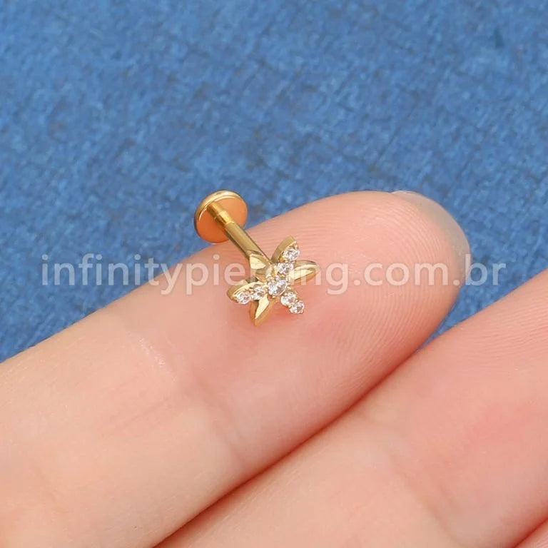 Piercing Labret Titânio Flor Zircônia