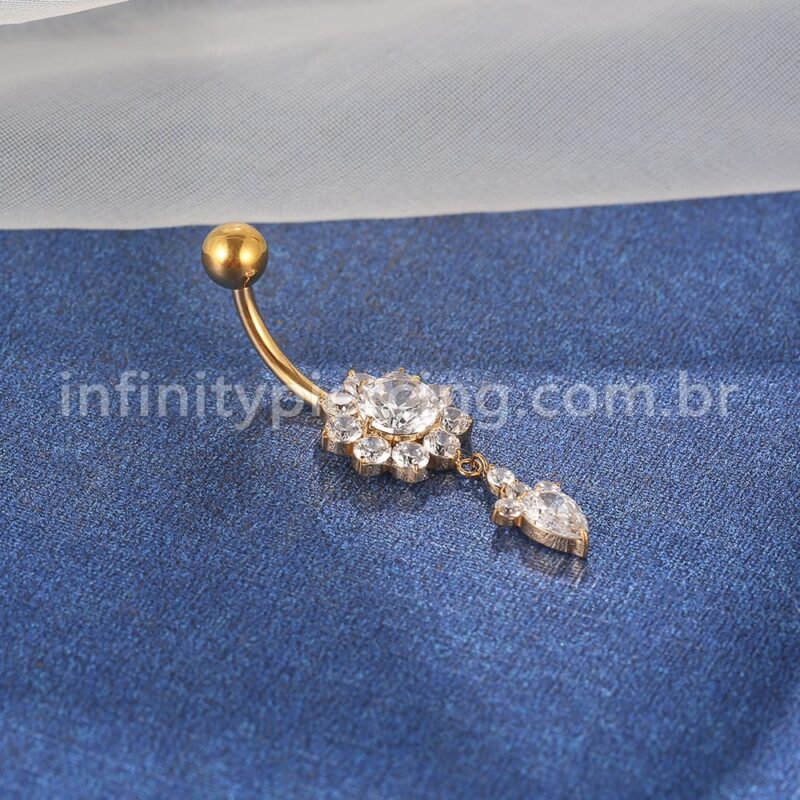 Piercing Banana Titânio Flor Zircônia Com Pingente