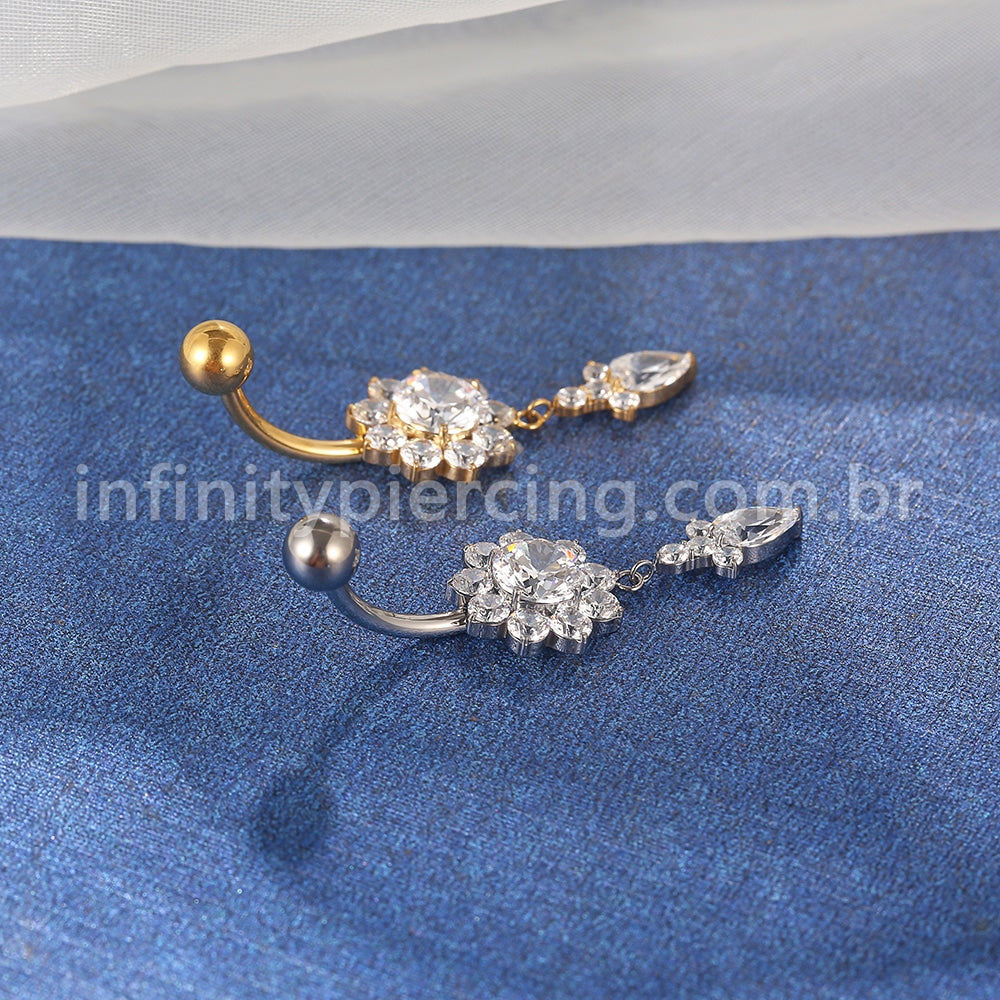 Piercing Banana Titânio Flor Zircônia Com Pingente