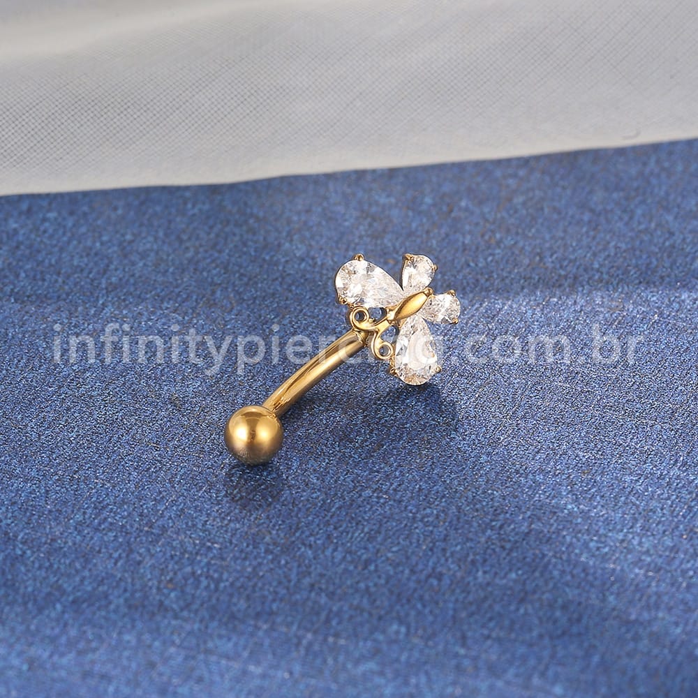 Piercing Banana Titânio Borboleta Zircônia