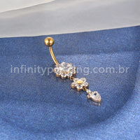 Piercing Banana Titânio Flor Zircônia Com Pingente