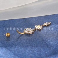 Piercing Banana Titânio Flor Zircônia Com Pingente