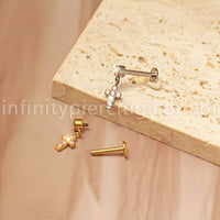 Piercing Labret Titânio Pingente Cruz Cravejada
