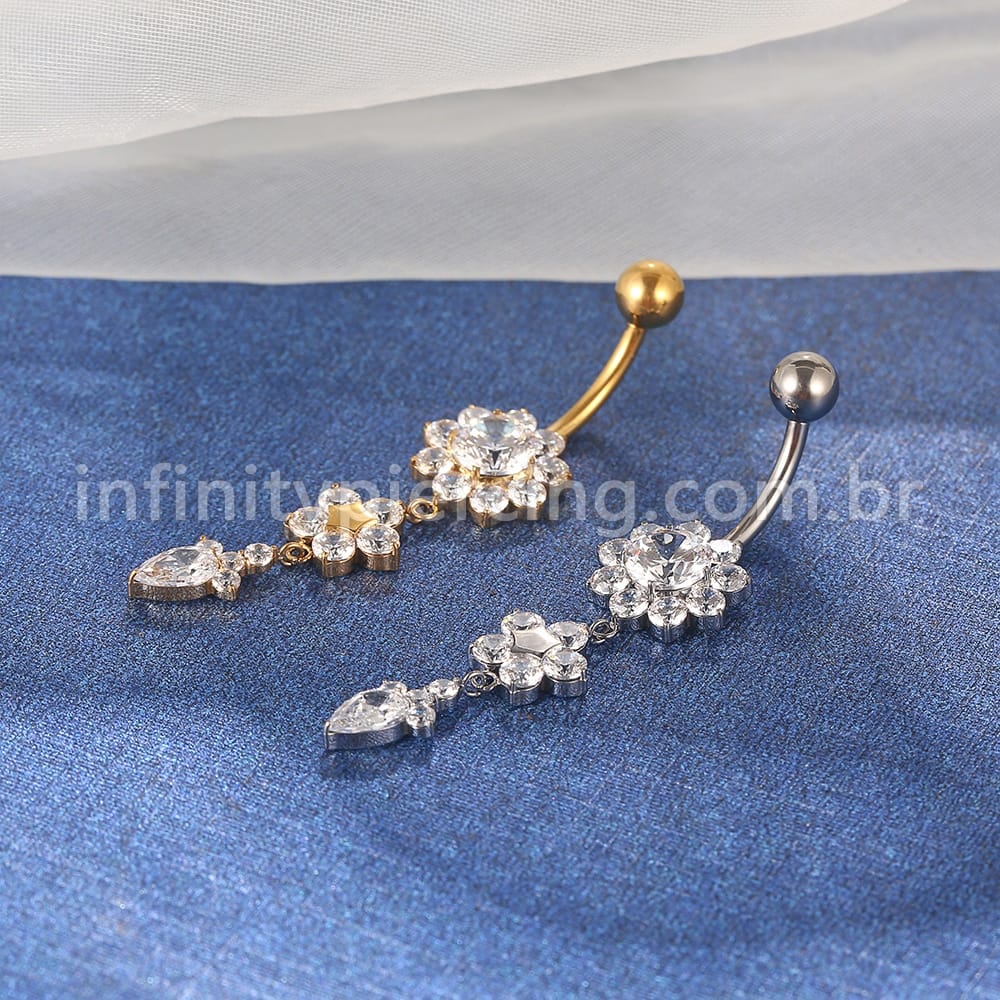 Piercing Banana Titânio Flor Zircônia Com Pingente