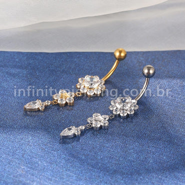 Piercing Banana Titânio Flor Zircônia Com Pingente