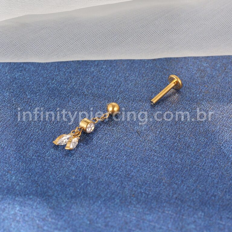 Piercing Labret Titânio Com Pingente Zircônias Cravejada