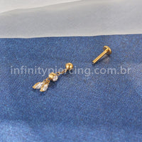 Piercing Labret Titânio Com Pingente Zircônias Cravejada