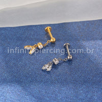 Piercing Labret Titânio Com Pingente Zircônias Cravejada