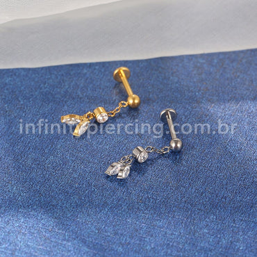 Piercing Labret Titânio Com Pingente Zircônias Cravejada