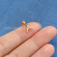 Piercing Labret Titânio Lua Com Zircônia Cravada