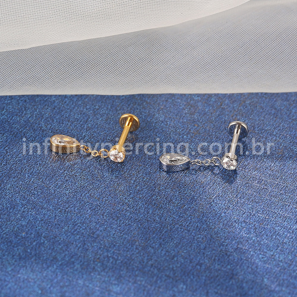 Piercing Labret Aço Cirúrgico Ponto De Luz/Pingente Gota Zircônia