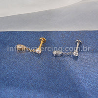 Piercing Labret Aço Cirúrgico Ponto De Luz/Pingente Gota Zircônia