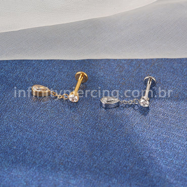 Piercing Labret Aço Cirúrgico Ponto De Luz/Pingente Gota Zircônia