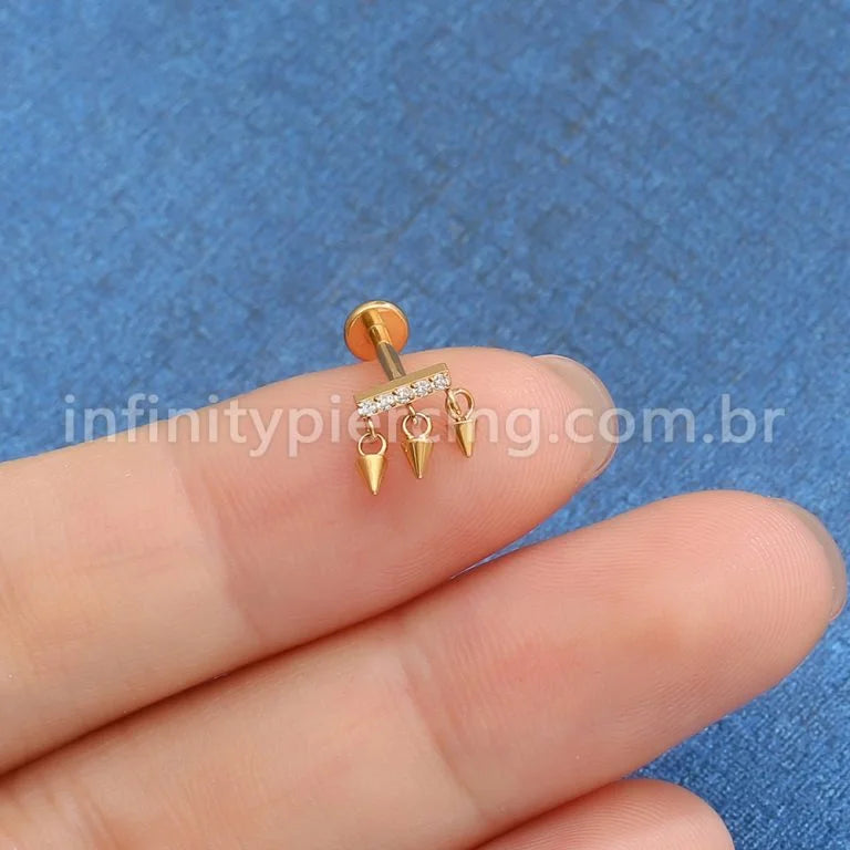 Piercing Labret Titânio Barra Com Pingentes Spike