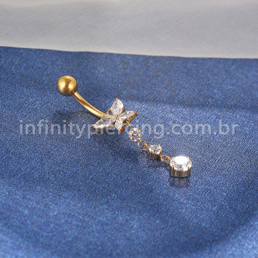 Piercing Banana Titânio Borboleta Zircônia Com Pingente