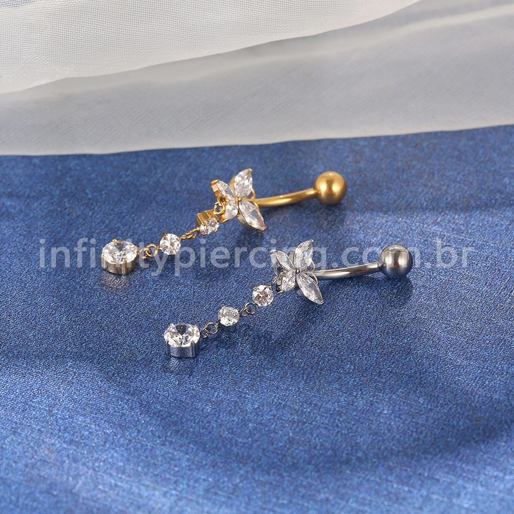 Piercing Banana Titânio Borboleta Zircônia Com Pingente