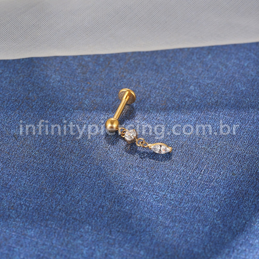 Piercing Labret Titânio Com Pingente Zircônias Cravejada