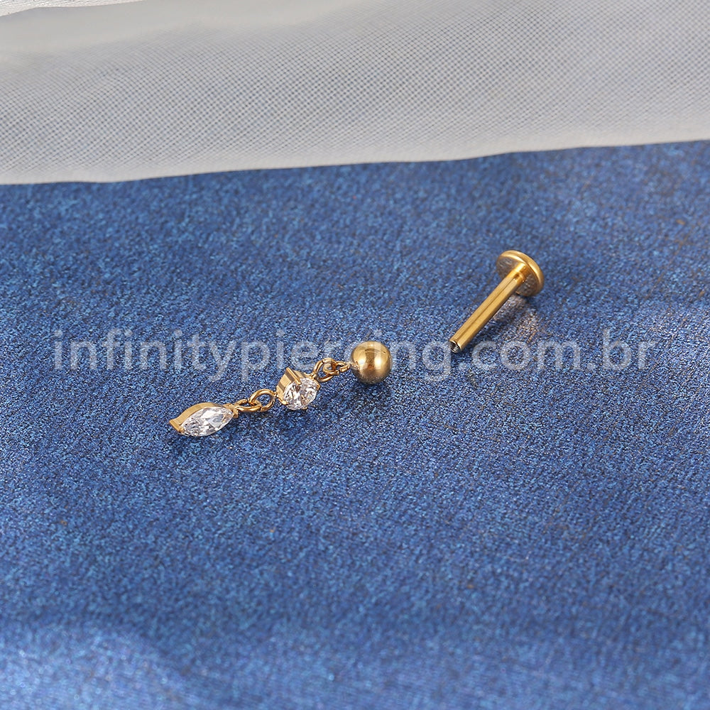 Piercing Labret Titânio Com Pingente Zircônias Cravejada