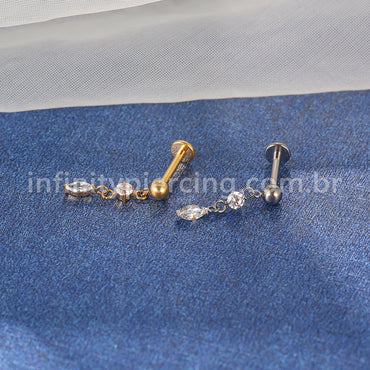 Piercing Labret Titânio Com Pingente Zircônias Cravejada