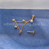 Piercing Labret Duplo Titânio Corrente/Pingente Zircônia