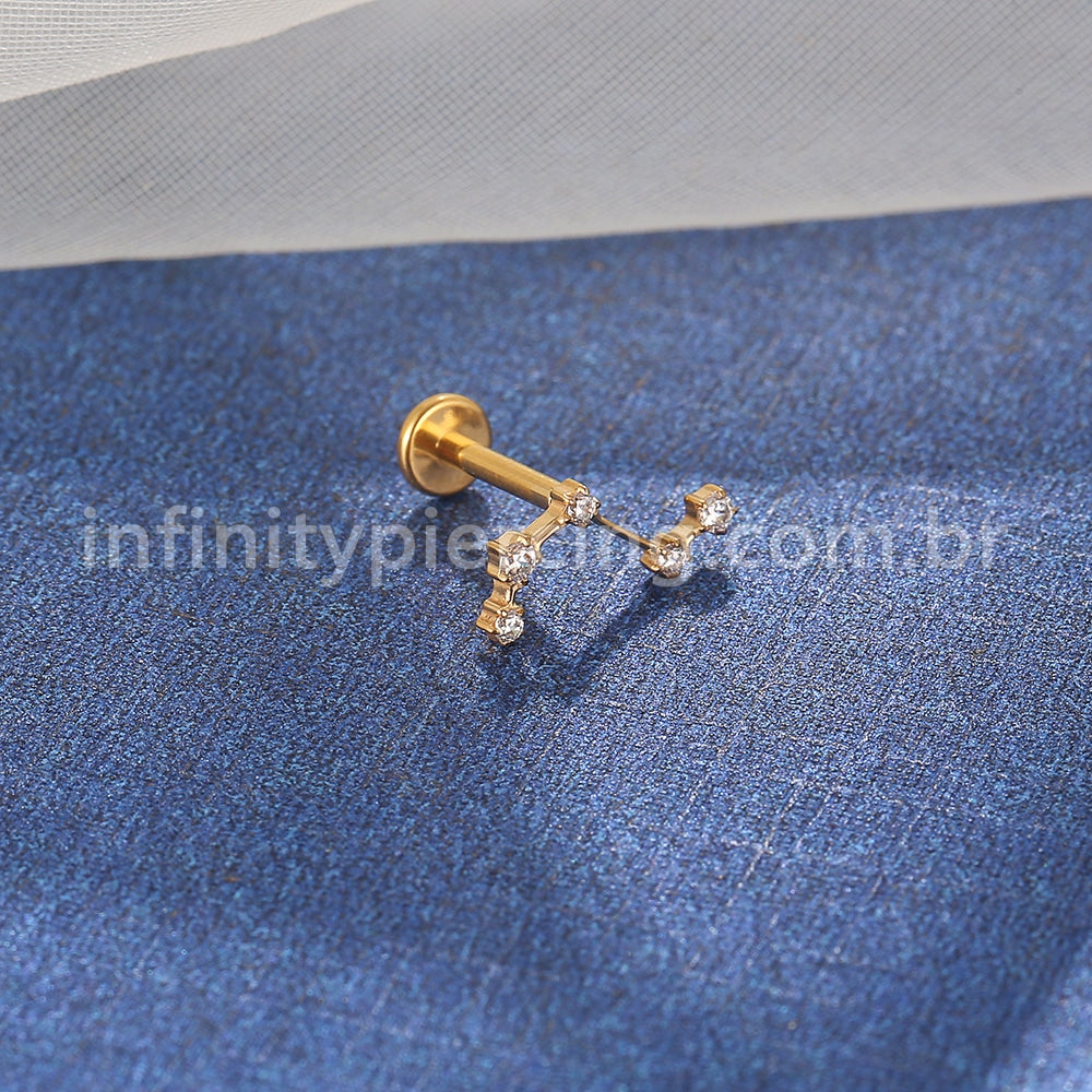 Piercing Labret Titânio 5 Zircônias Cravejada