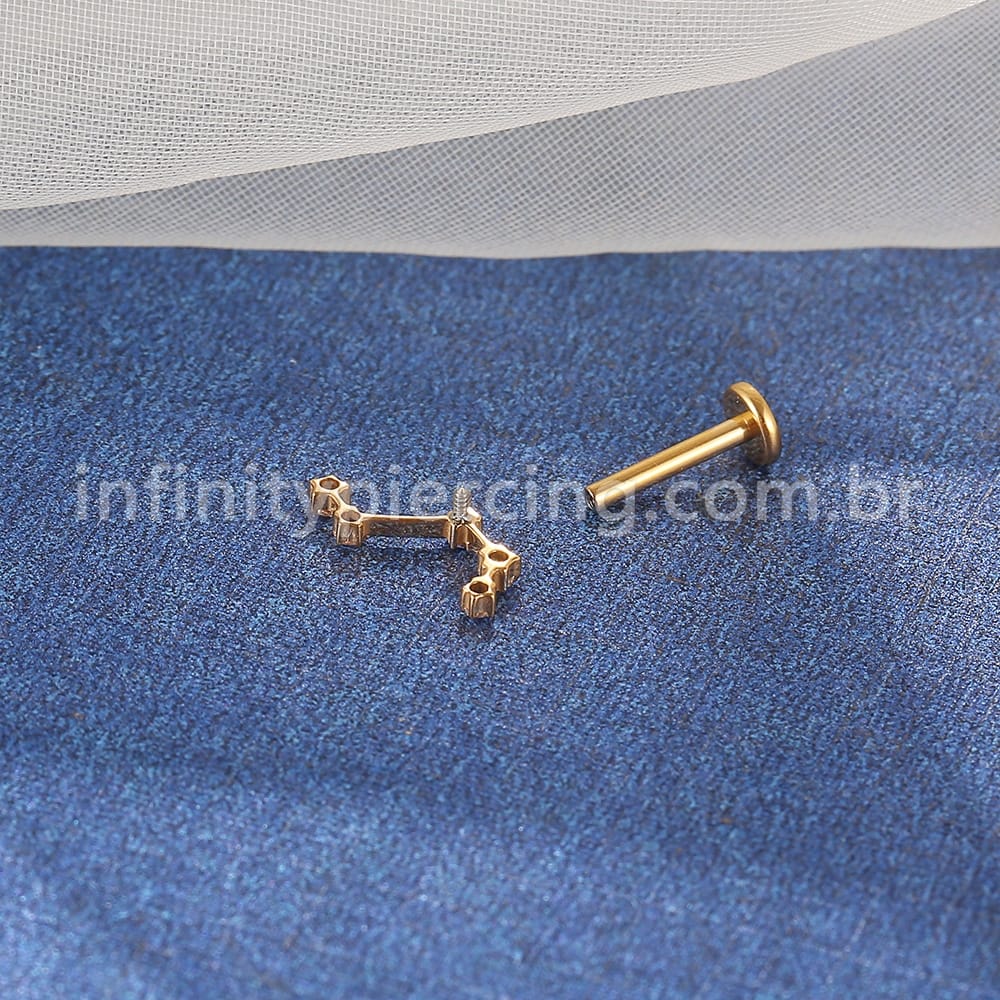Piercing Labret Titânio 5 Zircônias Cravejada