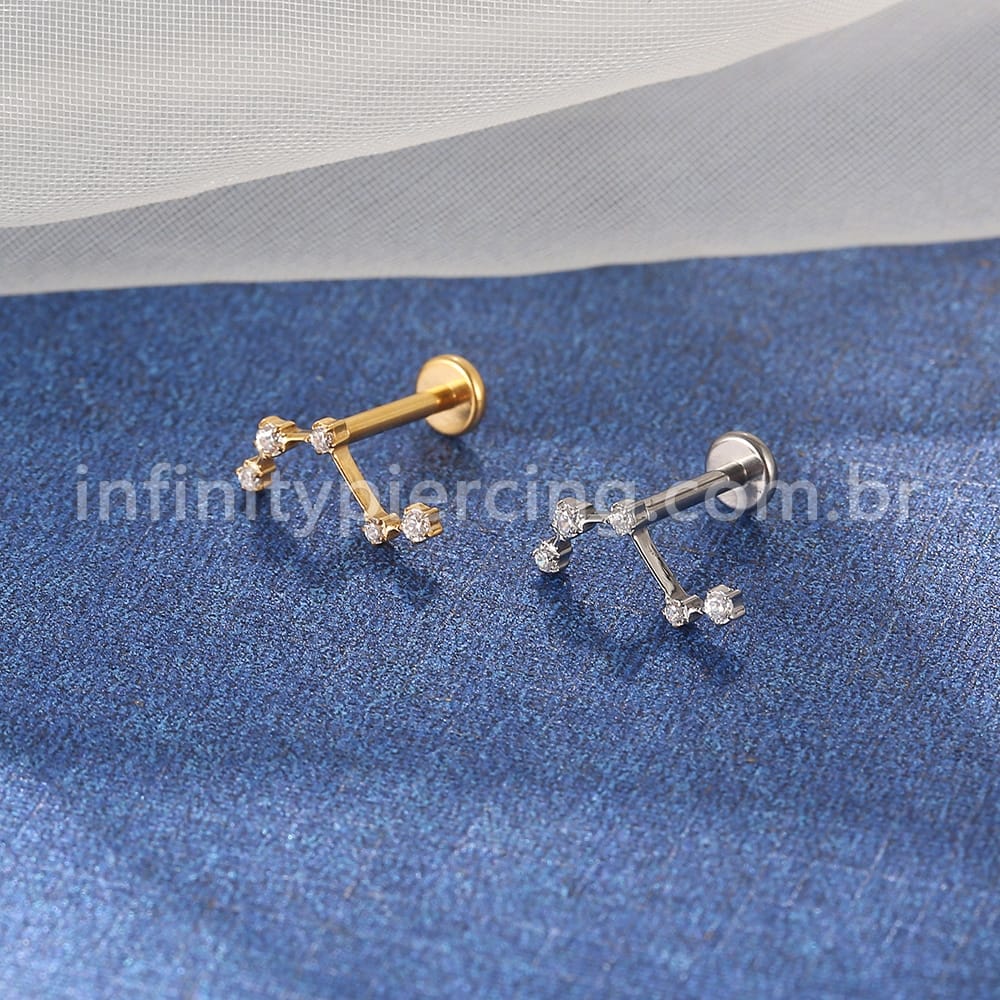 Piercing Labret Titânio 5 Zircônias Cravejada