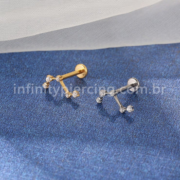 Piercing Labret Titânio 5 Zircônias Cravejada