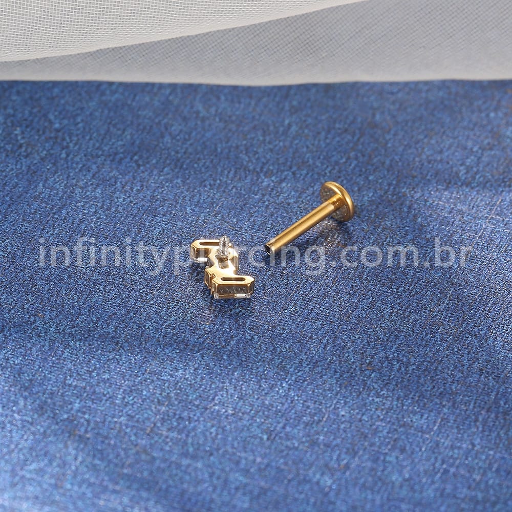 Piercing Labret Aço Cirúrgico Zircônia Retangular