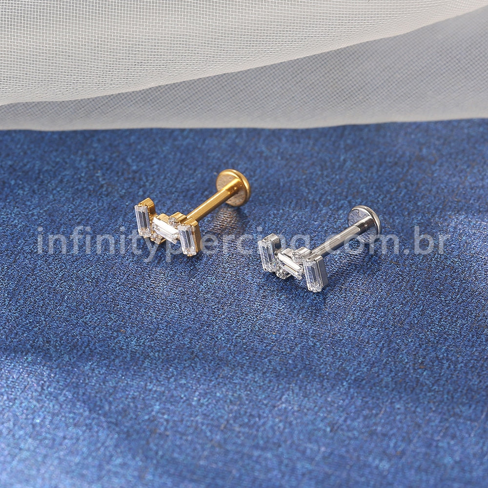 Piercing Labret Aço Cirúrgico Zircônia Retangular