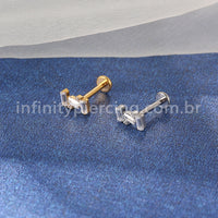 Piercing Labret Aço Cirúrgico Zircônia Retangular