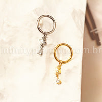 Piercing Argola Titânio Pingente Olho Com Zircônia Cravejada