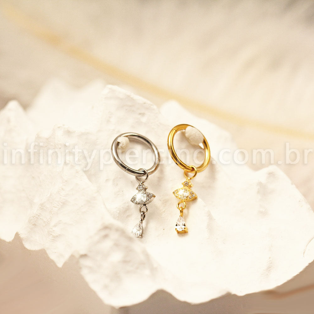 Piercing Argola Titânio Pingente Olho Com Zircônia Cravejada