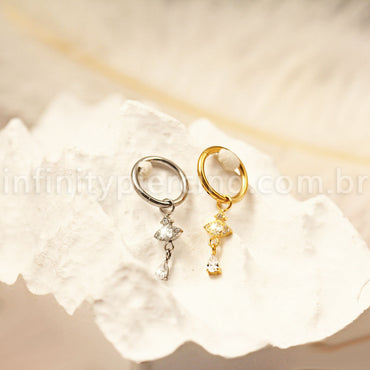 Piercing Argola Titânio Pingente Olho Com Zircônia Cravejada