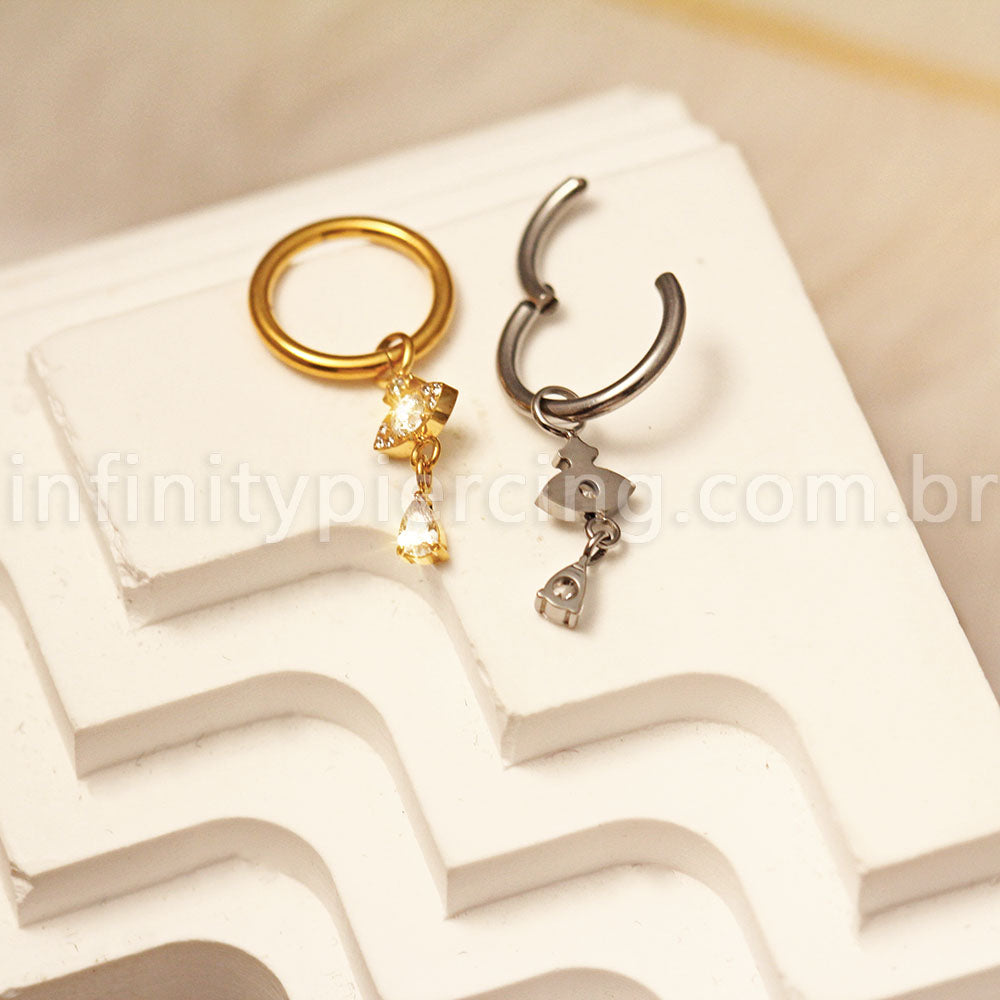 Piercing Argola Titânio Pingente Olho Com Zircônia Cravejada