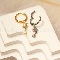 Piercing Argola Titânio Pingente Olho Com Zircônia Cravejada
