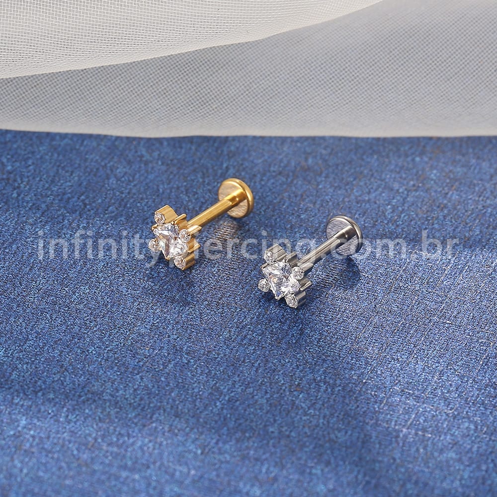 Piercing Labret Titânio 5 Zircônias Cravejada