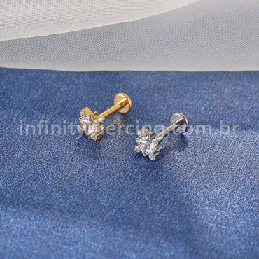 Piercing Labret Titânio 5 Zircônias Cravejada