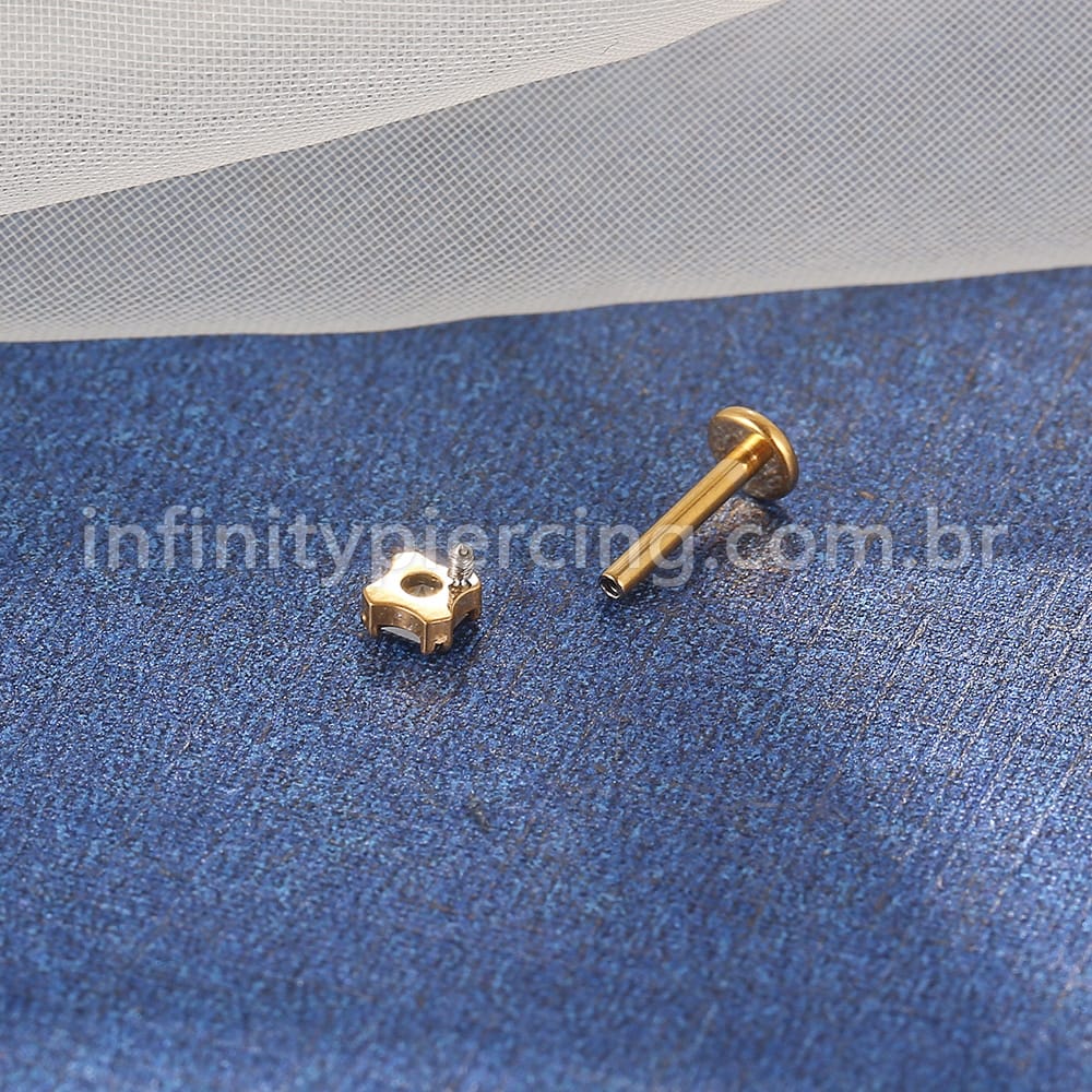 Piercing Labret Aço Cirúrgico Zircônia Quadrada
