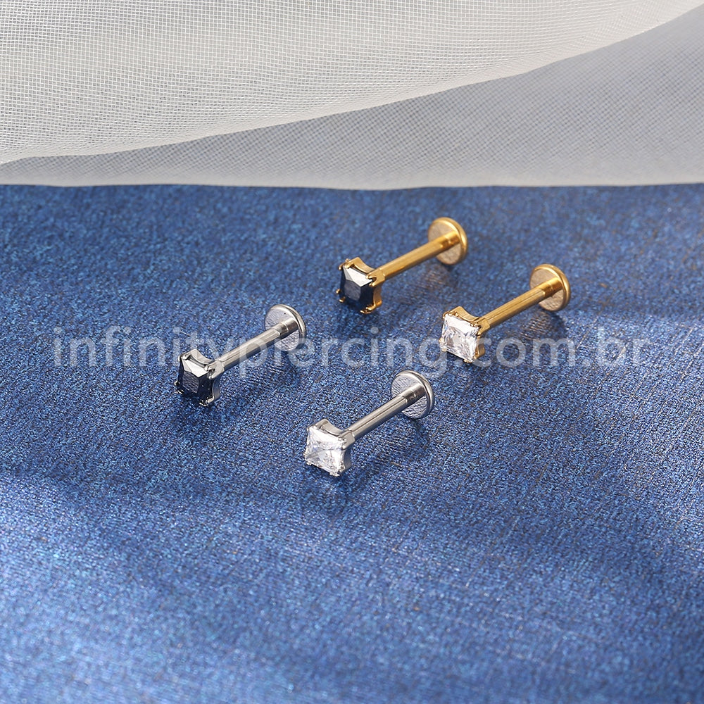 Piercing Labret Aço Cirúrgico Zircônia Quadrada