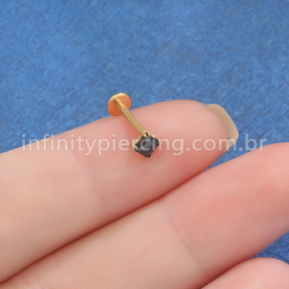 Piercing Labret Aço Cirúrgico Zircônia Quadrada
