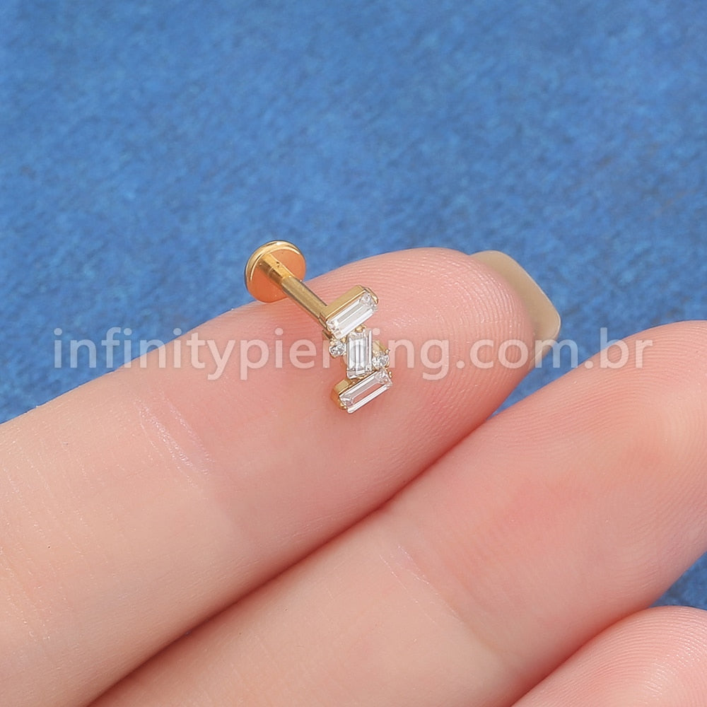 Piercing Labret Aço Cirúrgico Zircônia Retangular