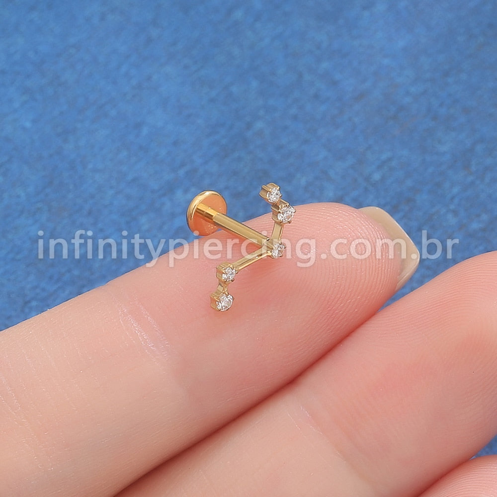 Piercing Labret Titânio 5 Zircônias Cravejada