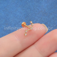 Piercing Labret Titânio 5 Zircônias Cravejada