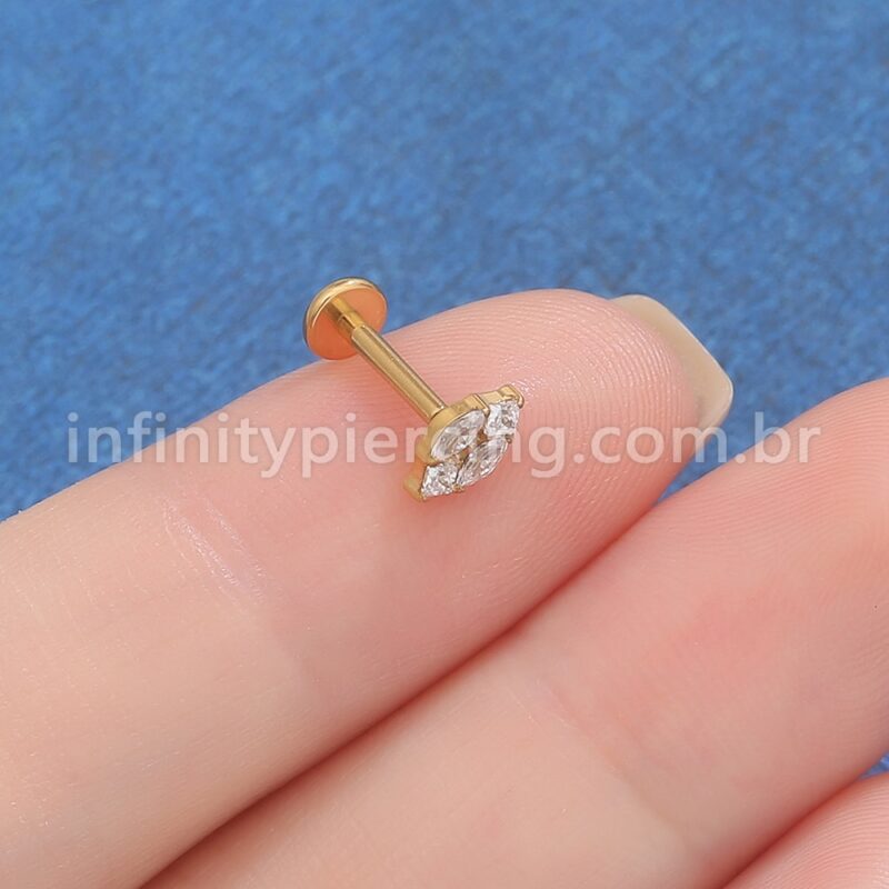 Piercing Labret Titânio Oval 4 Zircônias