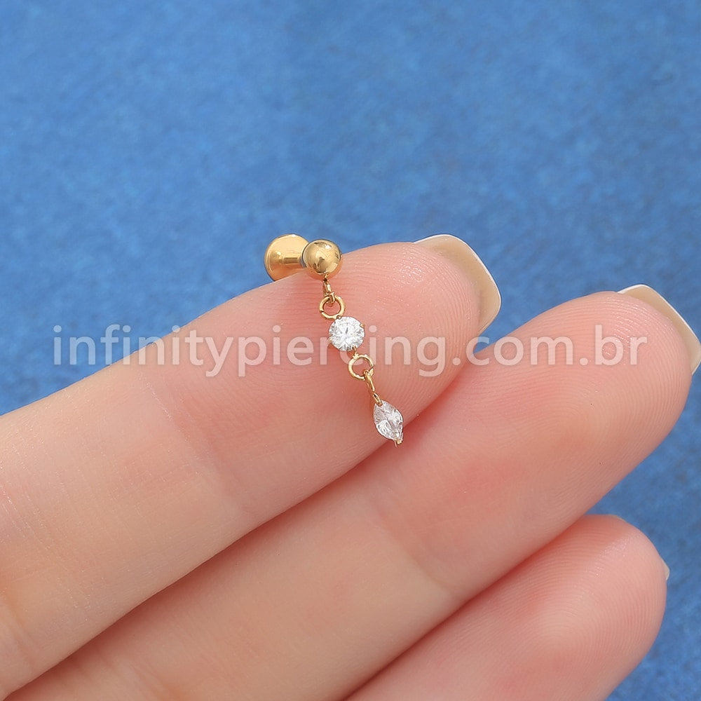 Piercing Labret Titânio Com Pingente Zircônias Cravejada